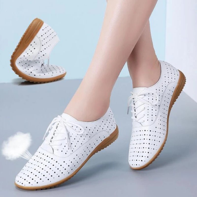 Chic White Genuine Leather Summer Loafers for Women